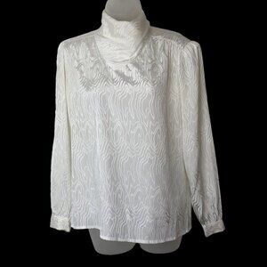 Worthington Womens White Mock Neck Blouse Size 8 Silky Long Sleeve Career Wear